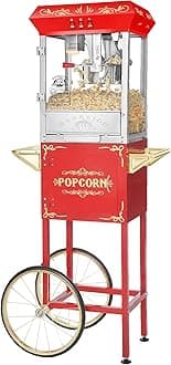 Popcorn Machine with Cart - Carnival 8oz Popper with Stainless-Steel Kettle, Heated Warming Tray, and Old Maids Drawer by Great Northern Popcorn (Red)