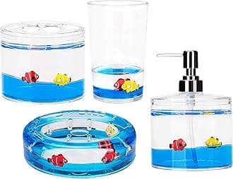 Locco Decor Acrylic Liquid 3D Floating Motion Bathroom Vanity Accessories Set Fish 4 Piece
