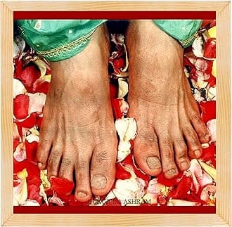 Urban Classy - Guruji Charan Swaroop Photo Frame with Front Glass - D05 (Natural Wood, 9 X 9 Inch)