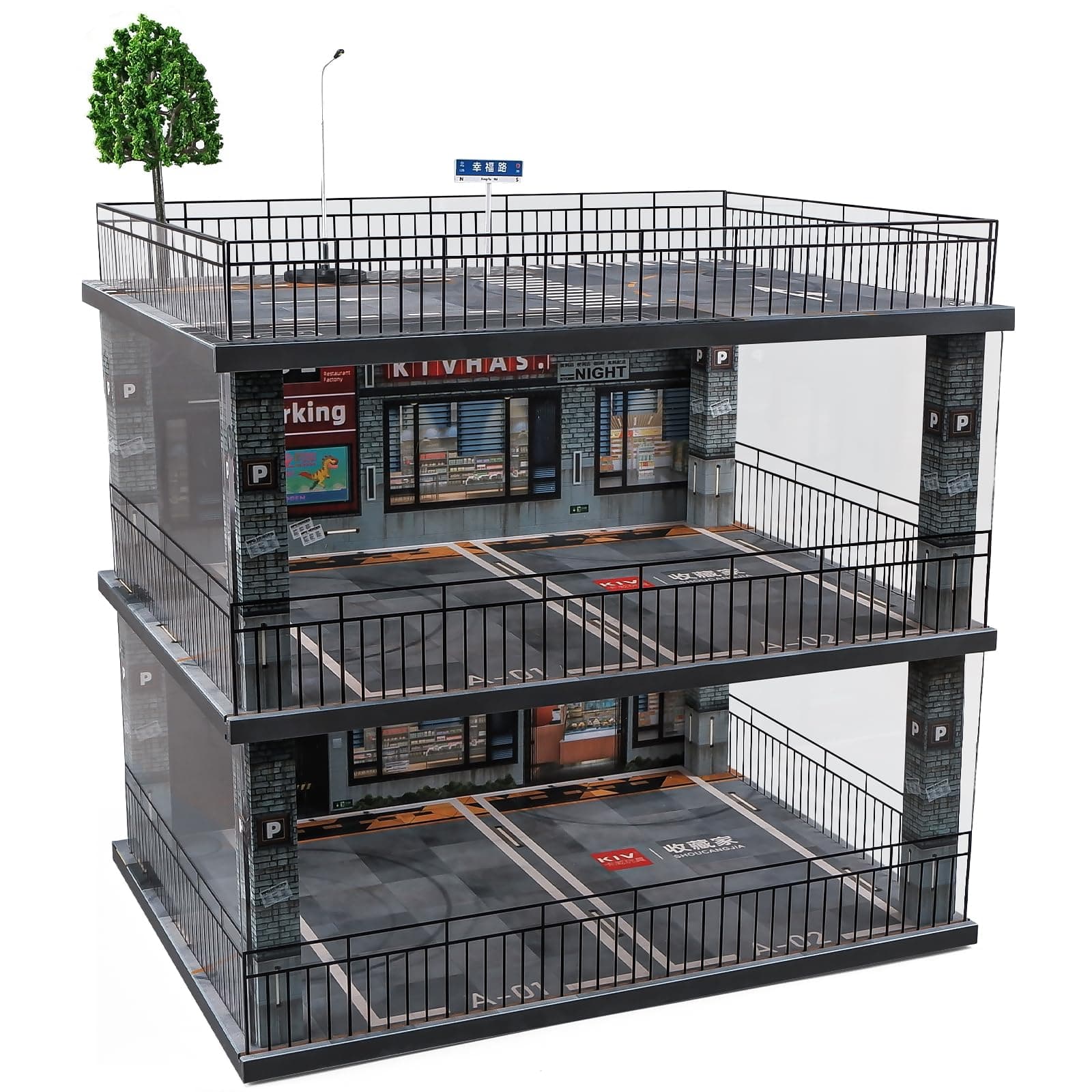 kivcmds 1:18 Scale Diecast Model Car Display Case Cabinet with USB Lights and Dust Cover,Diorama Garage Parking for Alloy Sport Cars and Lego Model Cars Collectibles