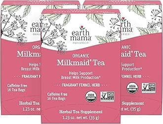 Milkmaid Lactation Tea | 100% Organic, Herbal Breastfeeding Tea Supports Breastfeeding + Breast Milk Supply Production, 16 Teabags Per Box (3-Pack)