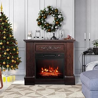 ORALNER 32” Electric Fireplace with Mantel, Package Wooden Firebox Surround Freestanding 18" Fireplace Insert Heater w/ 3 Flame Effects, Remote & 6H Timer, Overheat Protection, 1400W (Brown)