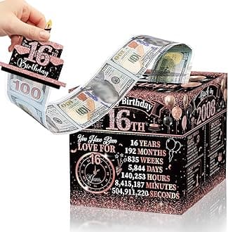 Sweet 16th Birthday Decorations for Girls Money Gift Box for Cash Gift Pull, Black Pink Money Gift Boxes Sweet Sixteen Party Decor, Back in 2008 Gifts Ideas, Large