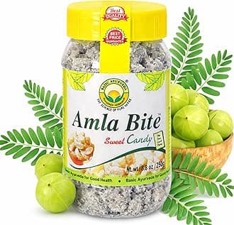 Basic Ayurveda Amla Bite Sweet Candy | 8.82 Oz/250g | Sweet & Sour Flavor | Dried Indian Gooseberry Fruit Treat | Soft & Chewy | Natural Source of Vitamin C | Vegan & Gluten-Free