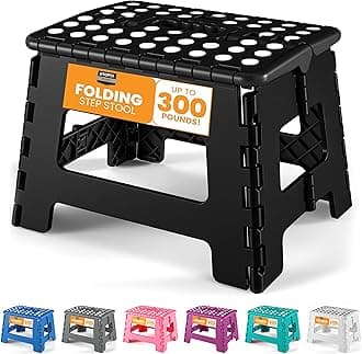 Utopia Home Foldable Step Stool for Kids - 28cm (L) x 23cm (W) x 23cm (H) - Black and White - Holds Up to 140kg - Lightweight Plastic Design