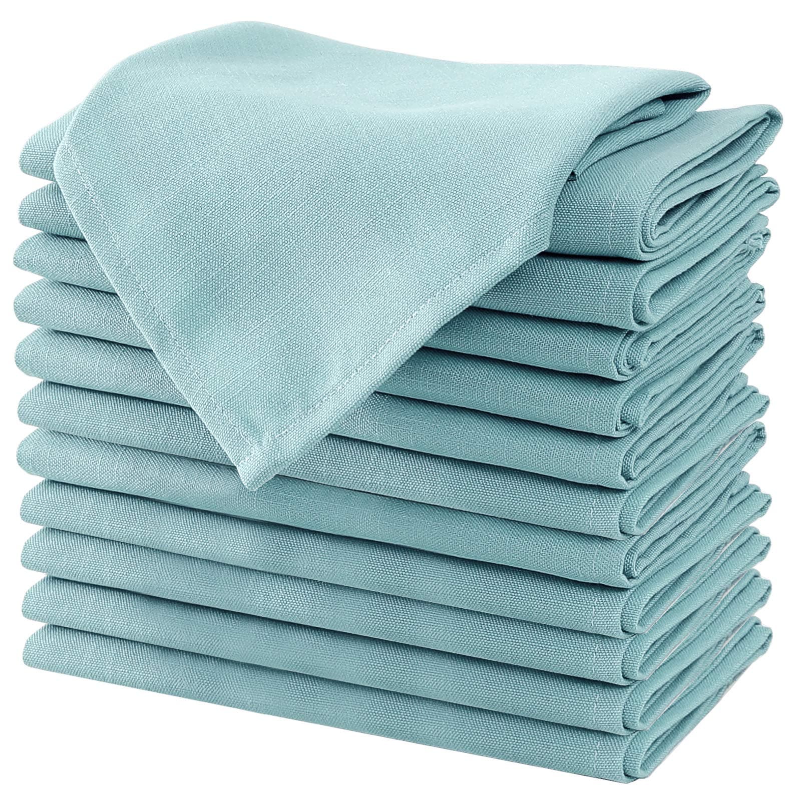 H.VERSAILTEX Cloth Napkins Set of 12 (18" X 18") Linen Textured Dinner Napkins Waterproof Extra Soft Thick Durable Reusable Napkins with Hemmed Edges for Dinners, Weddings and Everyday Use, Aqua