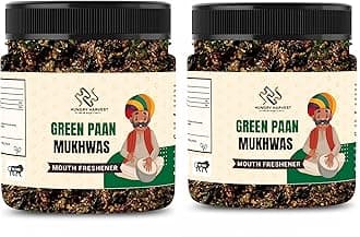 Hungry Harvest Home Made Green Paan Mukhwas Paan Mukhwas Mouth freshener Without supari [Jar Pack] (600 Grams (Pack of 2 of 300 Grams))