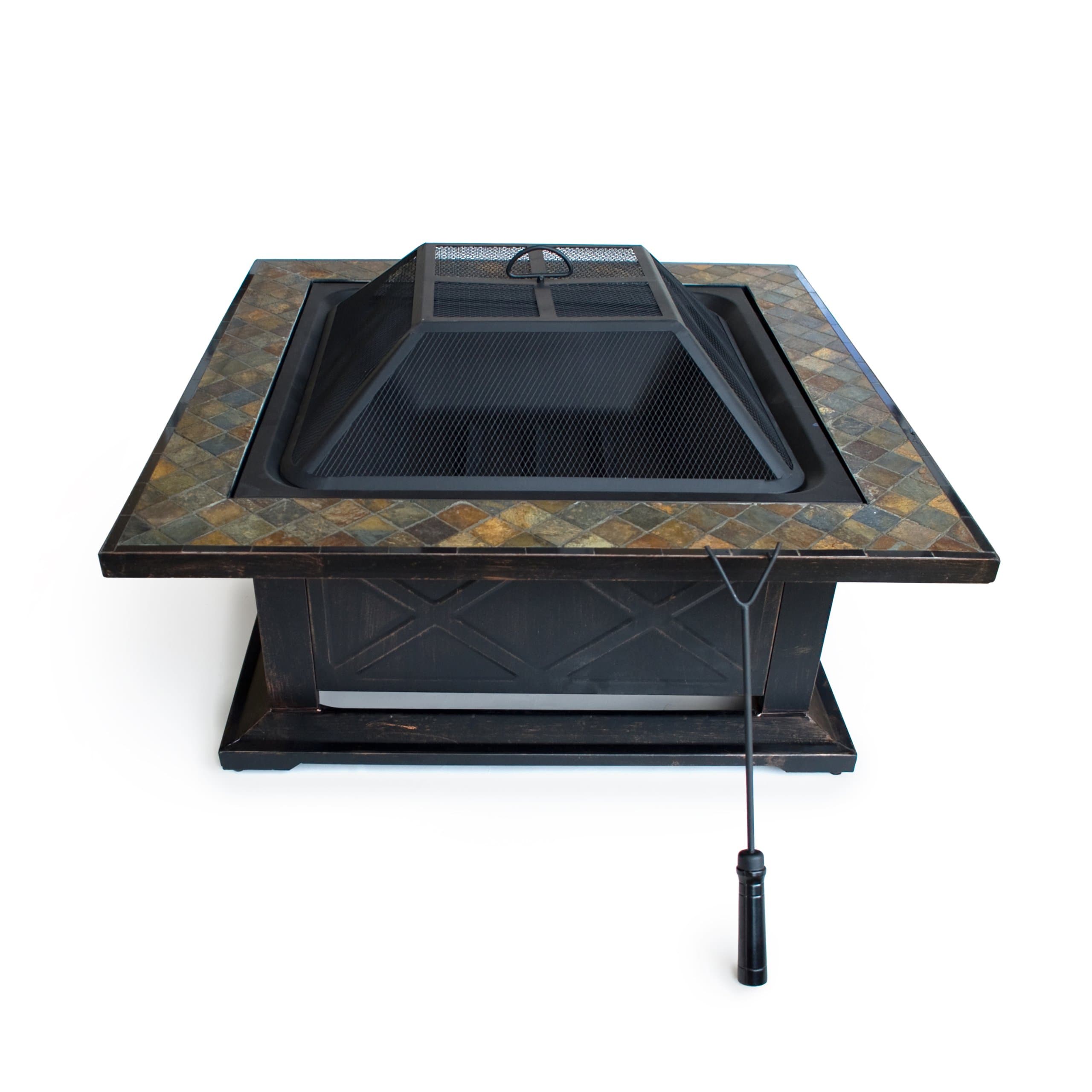 Outdoors Escapes Square Slate Fire Pit Table with Base, 36-Inch
