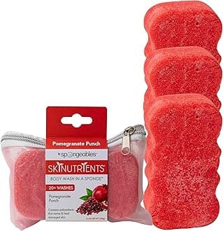 Spongeables Skinutrients Body Wash in a Sponge, Pomegranate Punch, With Bonus Travel Bag, 20+ Washes, Pack of 3