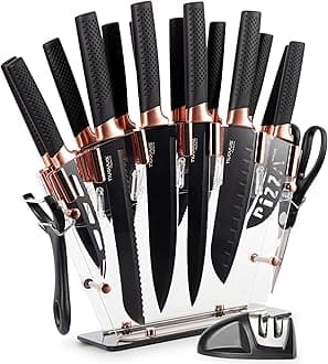 17 Pcs Copper Black Handle Knife Set With Block