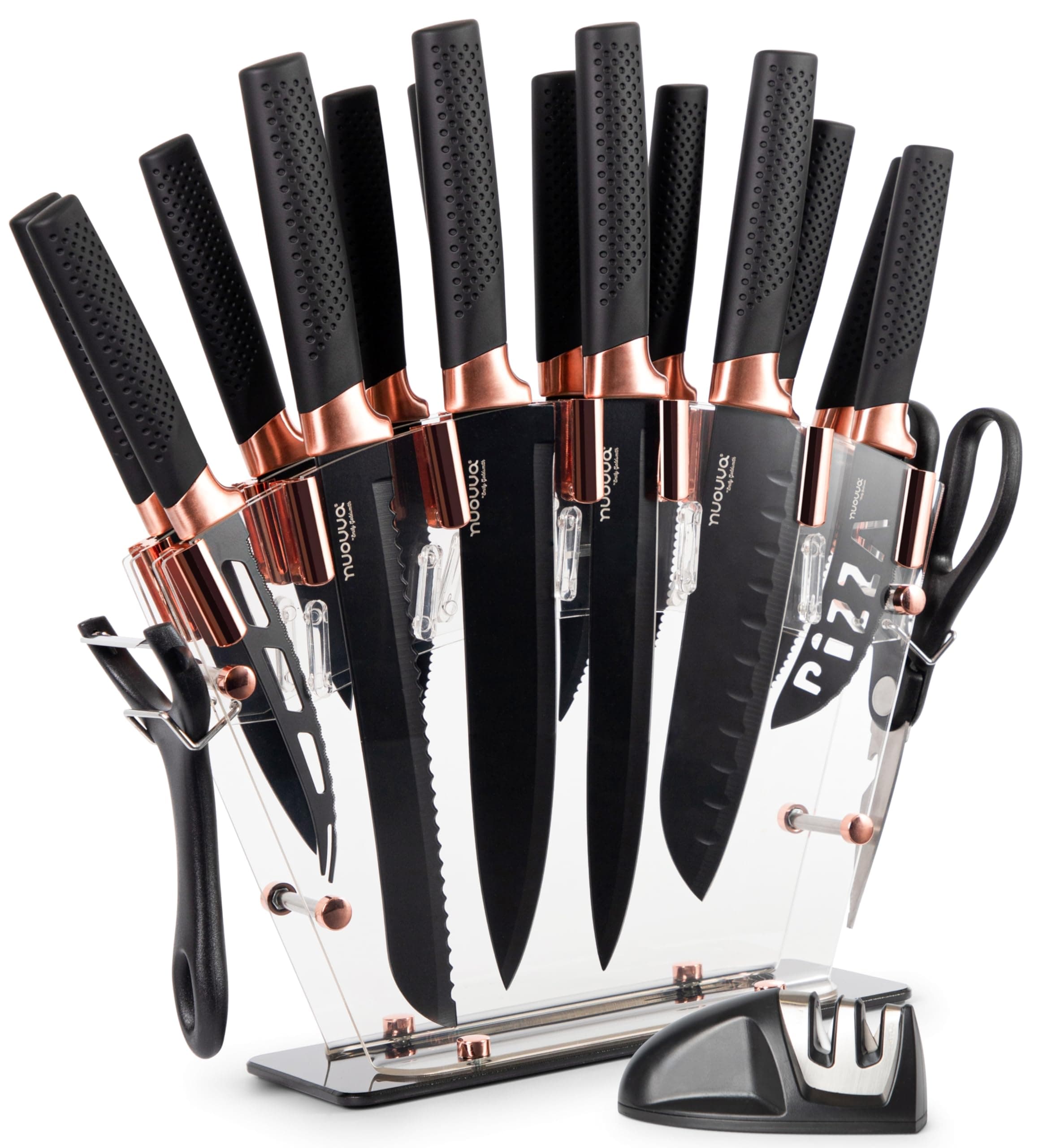 17 Pcs Copper Black Handle Knife Set With Block
