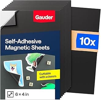 GAUDER Self-Adhesive Magnetic Film (10 x 15 cm - Pack of 10) | Black Magnetic Adhesive Film for Photos & More