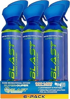 O2 Blast - Pure Oxygen Supplement, Portable Can Filled with 99.99% Pure Oxygen with Custom Breathing Mask, Energy, Performance, Fast Recovery Time, Ideal for High Altitude & Sports - 10L, 6-Pack