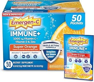 Emergen-CImmune+ 1000mg Vitamin C Powder, with Vitamin D, Zinc, Antioxidants and Electrolytes for Immunity, Immune Support Dietary Supplement, Super Orange Flavor - 50 Count