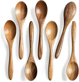 7 PCS Small Wooden Spoons, 5.8 Inch Honey Spoons for Tea, Acacia Wooden Honey Teaspoon for Coffee, Little Tiny Wood Spoons, Bamboo Table Spoon for stirring, Wooden Spoons for Utensils Set