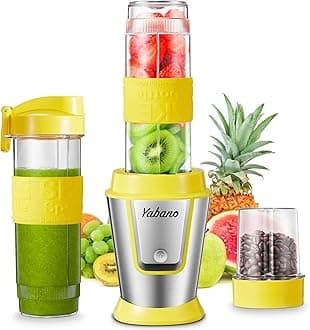 Personal Blender, Electric Shake Bottle with 2 x 20oz Travel Bottle and Coffee/Spices Jar, Portable Shaker Cups for Protein Shakes, 500W Single Serve Blender for Shakes and Smoothies, Sports(Yellow)