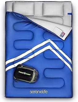SereneLife Double Sleeping Bag with Pillows, Waterproof & Detachable for 2 Single Bags, Lightweight & Warm, Perfect for Camping, Hiking, Backpacking, and Cold Weather, Suitable for Temperatures 5-10°F
