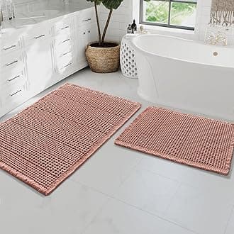 H.VERSAILTEX Waffle Bath Mat Super Absorbent Bathroom Mats Non Slip Bath Rugs for Bathroom Floor Machine Washable Ultra Soft Bathroom Rugs for Beside Tub, (32 x 20 Plus 24 x 17 - Inches, Soft Pink)