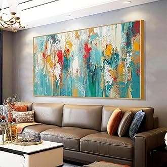 Extra Large Abstract Painting on Canvas, Abstract Wall Decor, Blue Gold Wall Art, Textured Style Artwork, Abstract Print Art, Modern Canvas Art Wall Decor, Wall Decor Office Living Room (Gold Frame, 48"x27"|122x68cm)