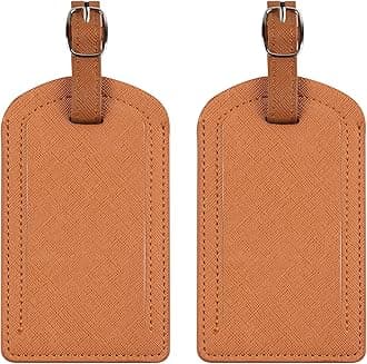 Premium Colored Luggage Tags for Luggage, Travel Bags and Suitcases by Adventure Goods- Tan (Pack of 2)