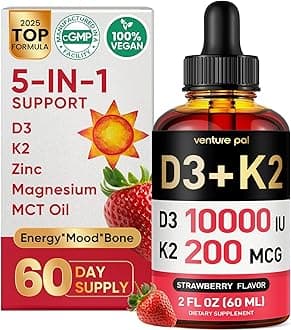 5-in-1 Vitamin D3 10000 IU & K2 as MK-7 200mcg with Magnesium, MCT Oil, Zinc, Sugar-Free Vitamin D Liquid |Maximum Absorption for Bone, Mood & Immune Health - 2 FL OZ, 67 Days