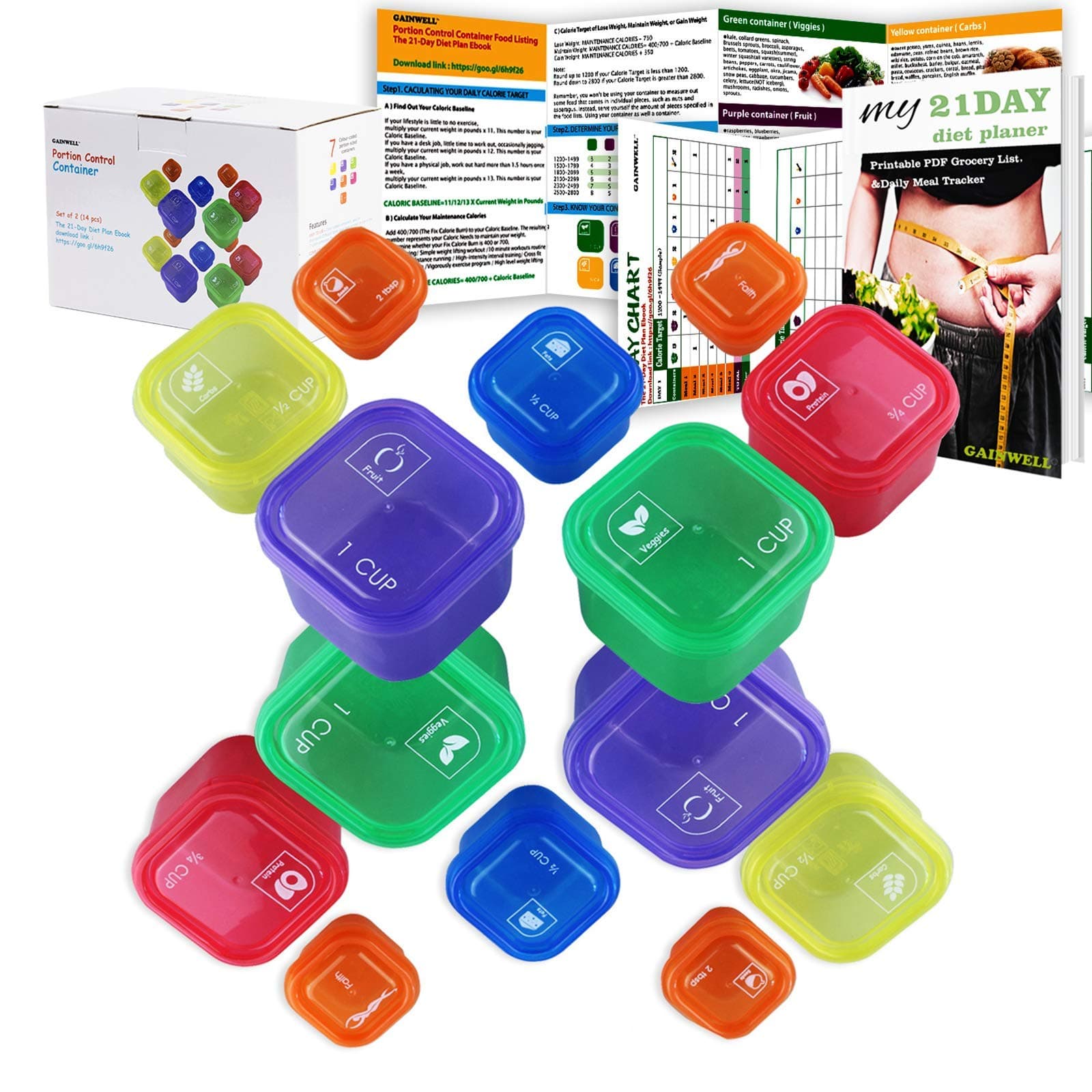 21 Day Portion Control Container kit - 14 Pieces by GAINWELL