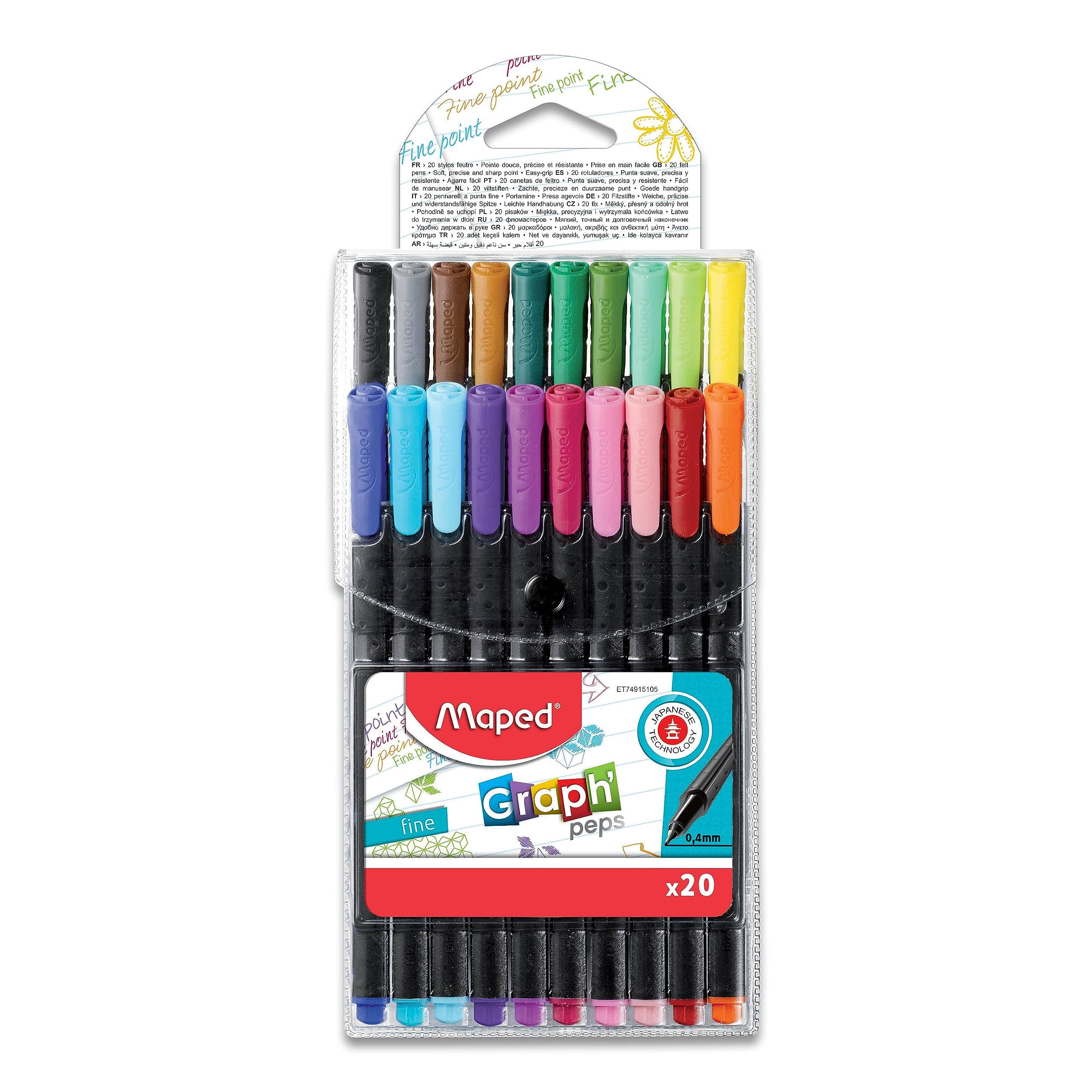 Maped Graph'Peps Fineliners Set - Pack of 20, Assorted | Thin Liners | Mandala art | Mandala art pens | Doodle Colouring | Colouring pen marker pens