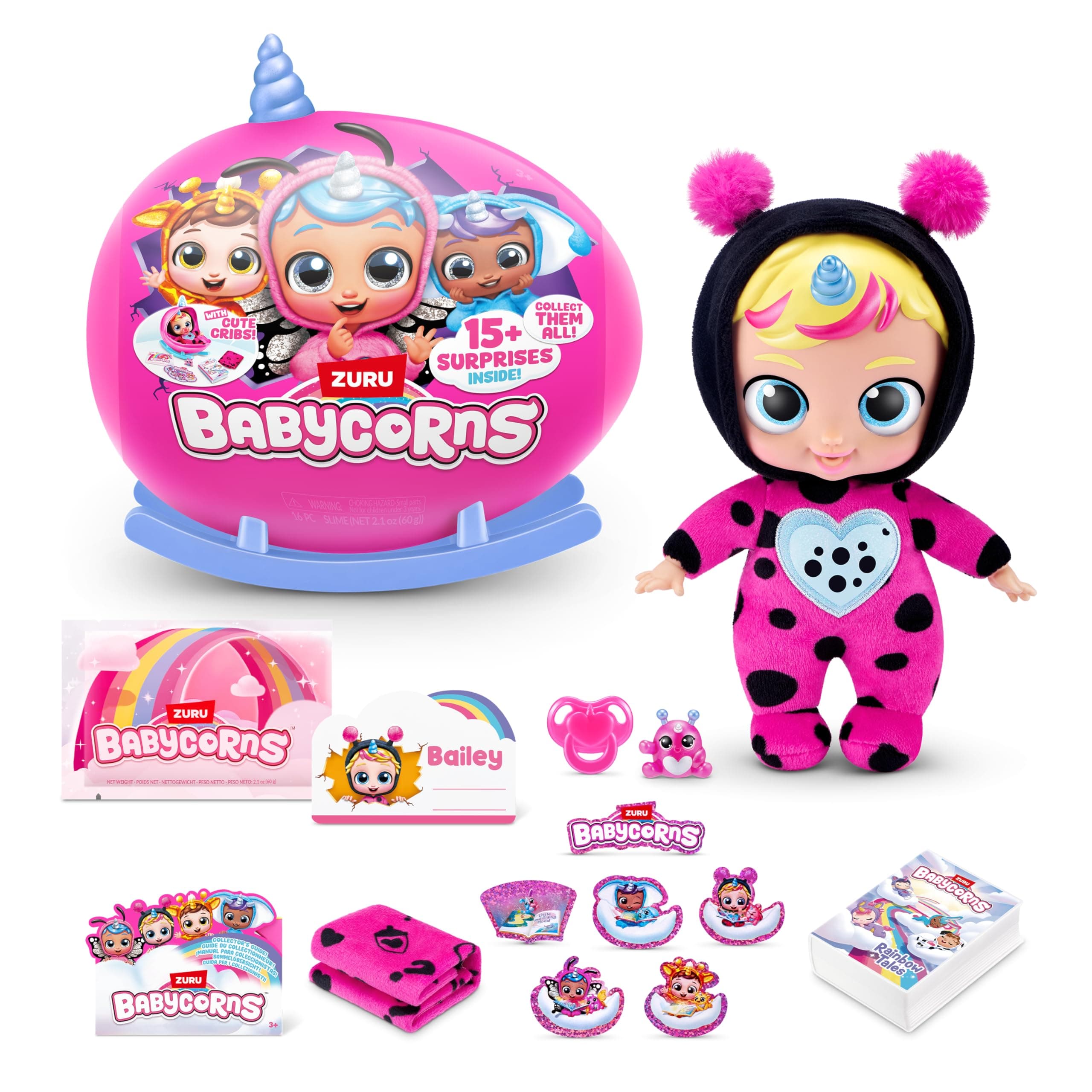 Babycorns ZURU Series 1 Small Ladybird Magic Baby Doll (Bailey) with Accessories, Surprise Unboxing Toy for Children, Girls