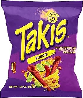 Takis Fuego, Hot Chili Pepper & Lime Flavored Extreme Spicy Rolled Tortilla Chips Snack Size Bag