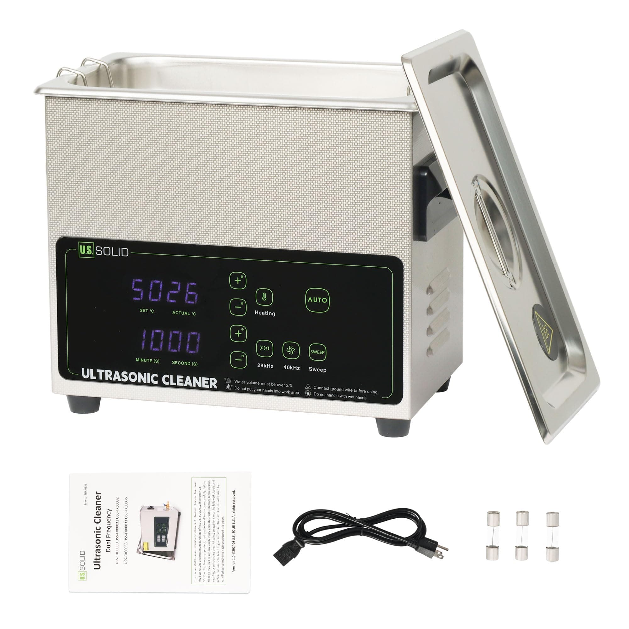 U.S. Solid 3L Ultrasonic Cleaner - 28/40kHz Dual-Frequency Digital Ultrasonic Cleaning Machine with Heater, Timer, and Degas Function