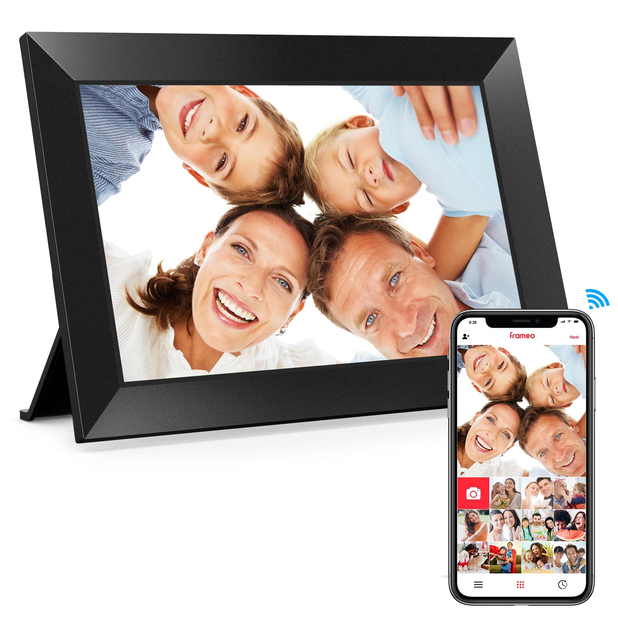 BIGASUO Digital Picture Frame, 10.1" Frameo Digital Frame WiFi with 32GB Memory, 1280x800 IPS Touch Screen, Send Photos/Videos from Your Phone Anywhere, Photo Gifts for Parents and Grandparents