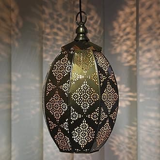 Homesake Moroccan Oval Hanging Lamp-Handcrafted Metal Pendant Light for Home Decor|Vintage Ceiling Light Fixture with Intricate Cutwork Design|Lighting for Living Room,Bedroom,Dining Room (Golden)