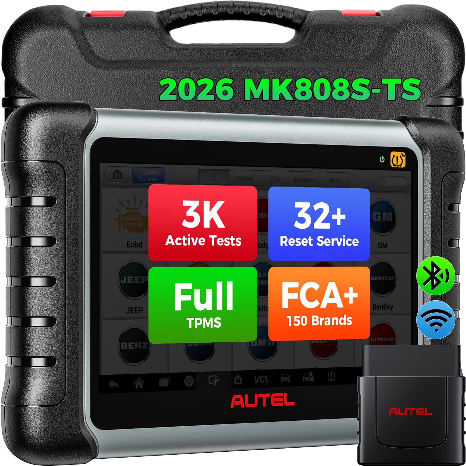 Autel MaxiCOM MK808S-TS OBD2 Scanner: 2026 Same TPMS Tool as MX808S-TS MP900-TS MS906 Pro w/ 3000+ Active Tests, 32 Service, TPMS Pr0gramming Relearn Retrofit, Full System, Up of MK900BT MK808BT Pro