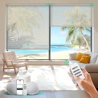 Motorized Roller Shades, Smart Blinds for Windows, Remote Automatic Window Shades, Electric Shades, Light Filtering, Compatible with Alexa Google Apple Home (Sunbeam-Light Camel LF)