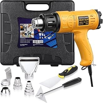 Heat Gun 1800W Heavy Duty Hot Air Gun Kit With Carry Case Variable Temperature Control 122℉-1112℉（50℃- 600℃） Overload Protection with 4 Nozzles for Crafts, Shrinking PVC, Stripping Paint