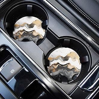 WOCOCN Cute Cup Holder Coasters for Your Car with Fingertip Grip, Auto Accessories for Women & Men,Pack of 2(Marble)