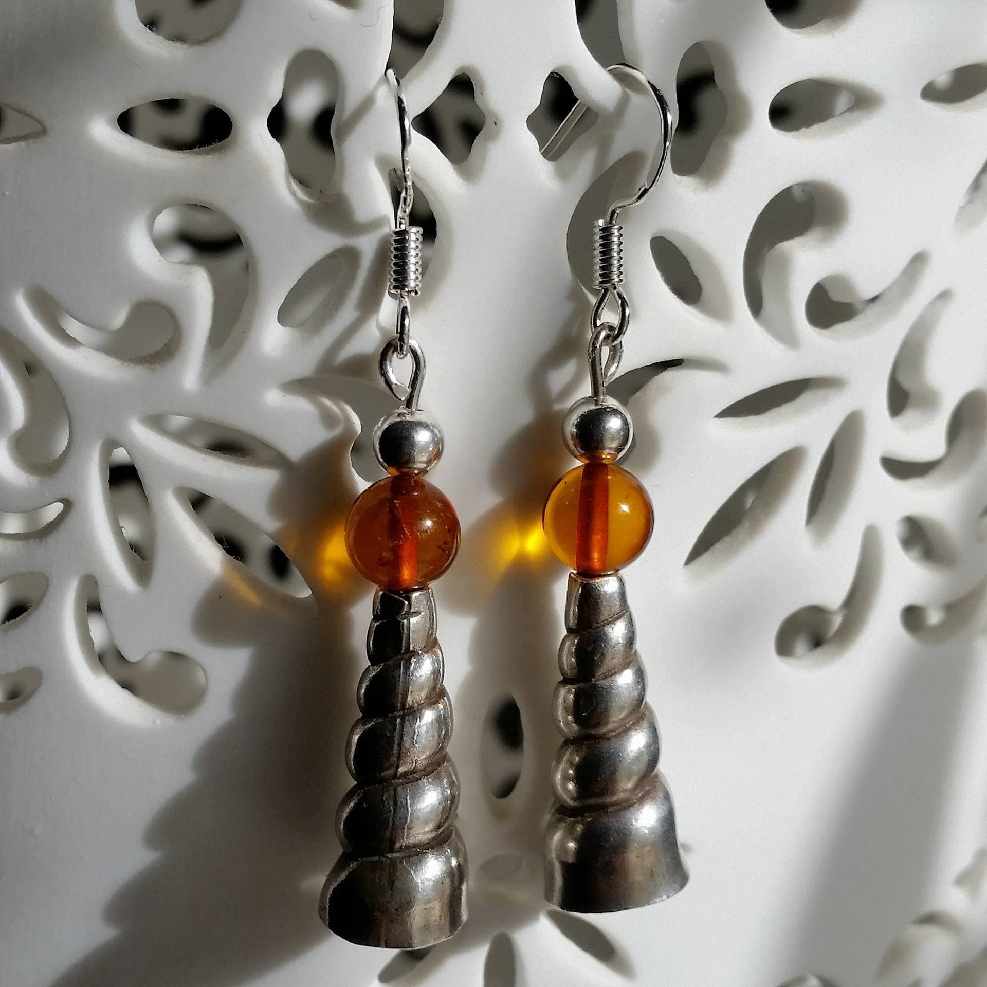 Sterling Silver and Amber Drop Earrins