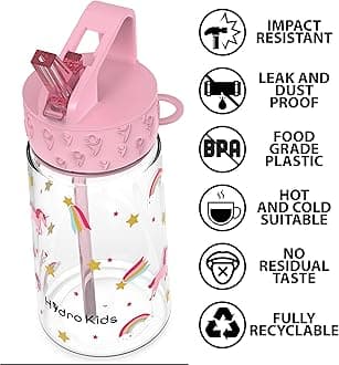 HydroKids Water Bottle with Straw – 400ml BPA Free Kids Water Bottles for School Travel Sports – Leakproof Childrens Drink Bottle for Girls Boys Childs…