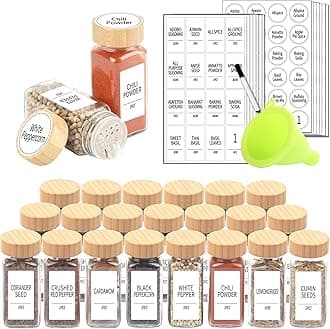 SWOMMOLY 24 Pcs Glass Spice Jars with Labels, 4 oz Spice Jars with Bamboo Lids