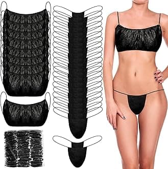 100 Pieces Disposable Bra And Panty Set, Non-Woven Wrap Underwear Contains 50 Of Panties Suitable For Spa Sauna Beauty Salon Women'S Top Thong (Black)