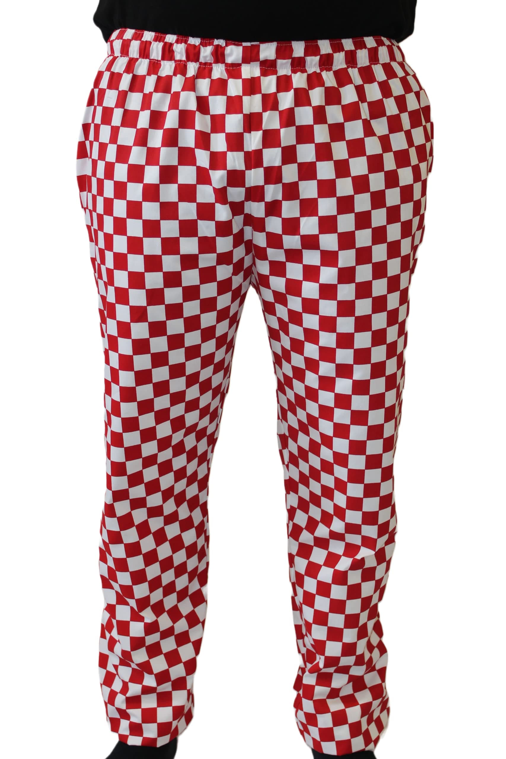 Chefs Trousers w/Full Elasticated Waist w/Pullcord & Side Pockets (Unisex). Made in UK* (XSmall, Red Check)