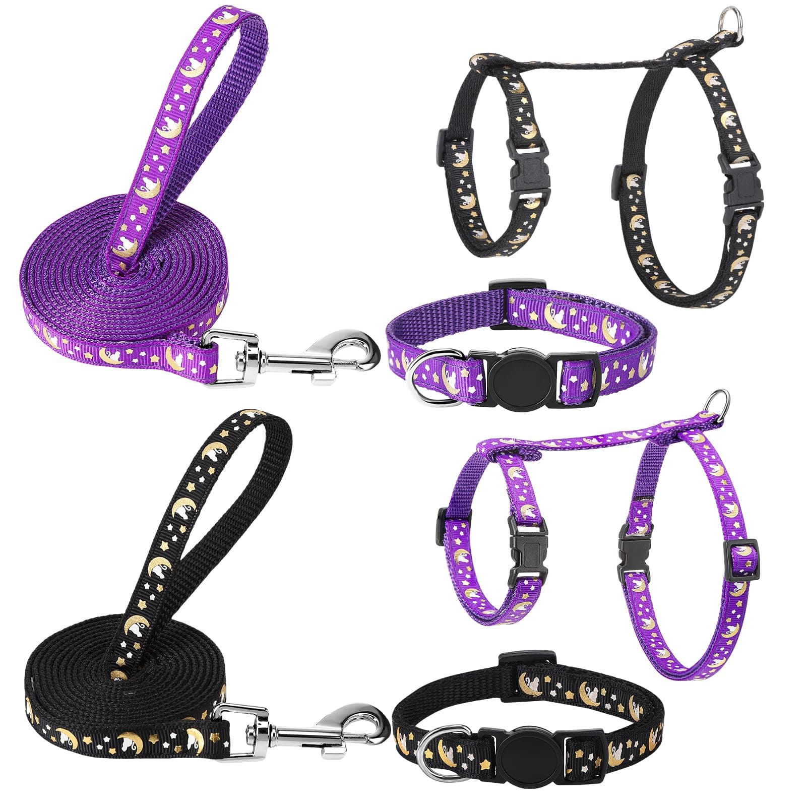 2 Pack Cat Harness and Leash with Collar Set, Escape Proof Cat Harness Adjustable Kitten Harness Glow in The Dark for Small Medium Cats