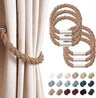 NICEEC 6 Pack Strong Magnetic Curtain Tiebacks Modern Simple Style Drape Tie Backs Convenient Decorative Weave Rope Curtain Holdbacks for Thin or Thick Home & Office Window Draperies (Light Coffee)