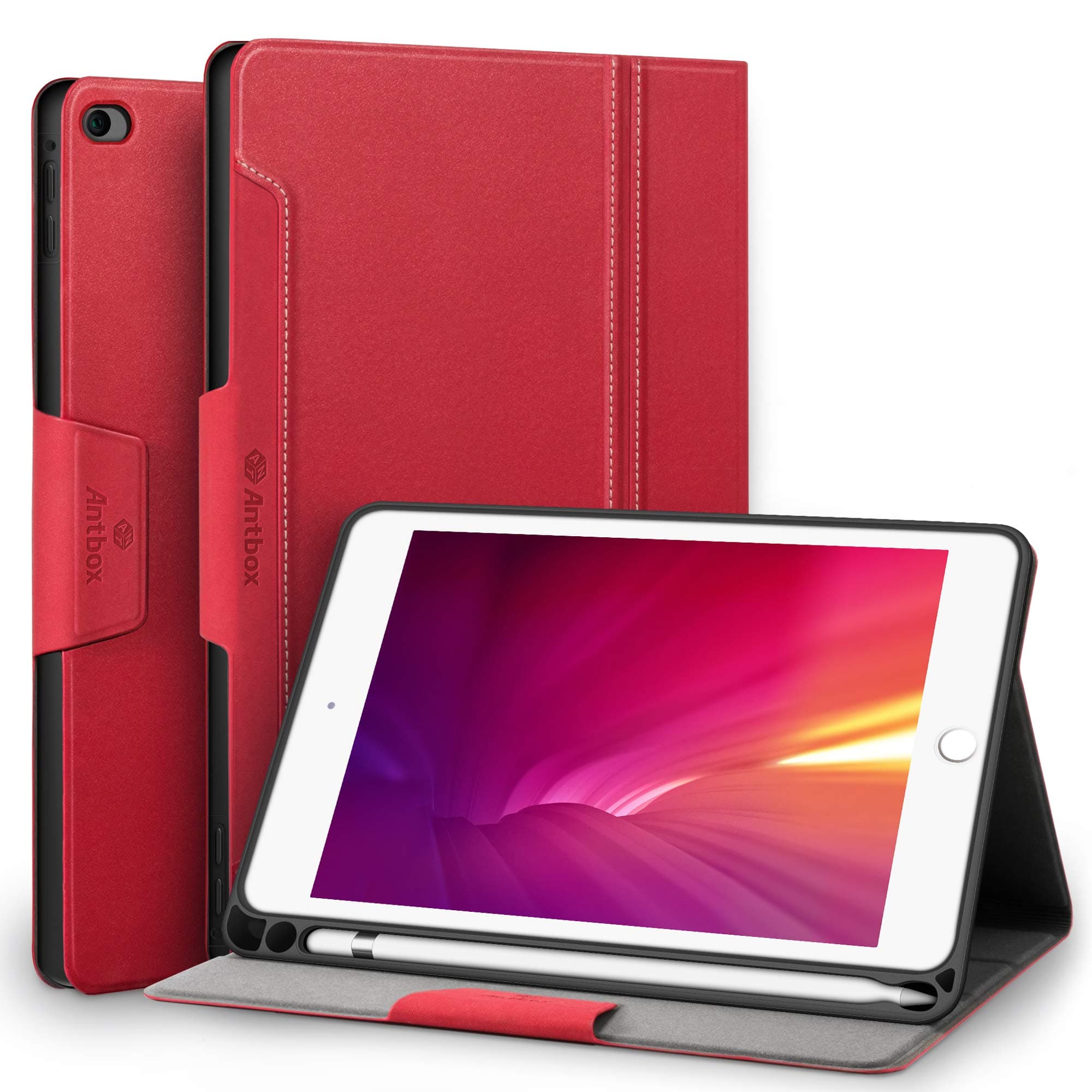 Antbox Case for iPad mini 5 2019 (5th Generation 7.9 inch) / iPad mini 4 with Built-in Pencil Holder PU Leather Smart Cover with Auto Sleep/Wake Stand Function (Red)