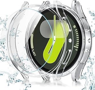CuteeyCuteey 2+2 Pack for Samsung Galaxy Watch 7 Screen Protector Case 44mm, Hard PC Bumper Cover with Anti-Fog Tempered Glass Protective Screen Protector for Galaxy Watch 7 Accessories (Clear,44mm)
