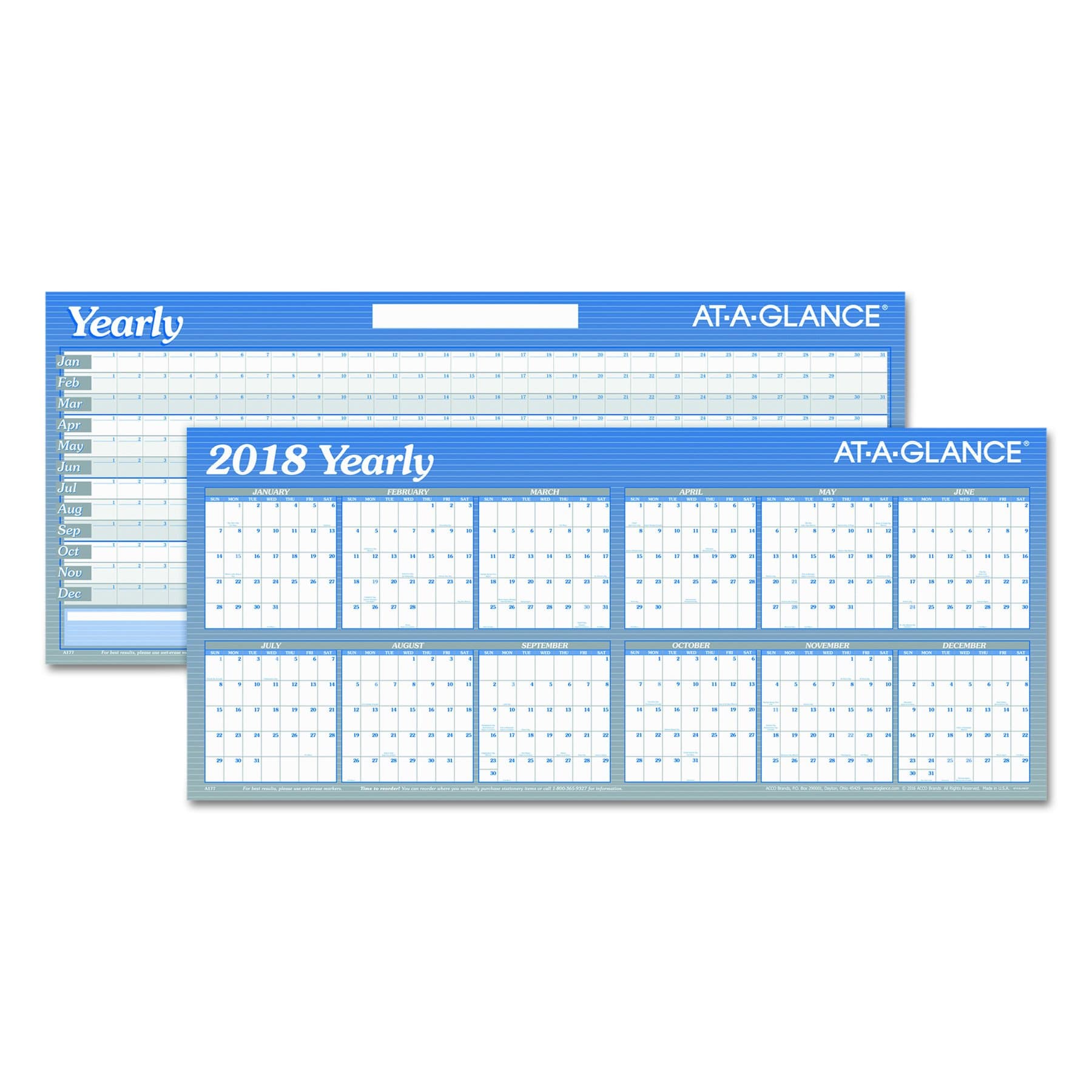 AT-A-GLANCE A177 Large Horizontal Erasable Wall Planner, 60 x 26, White/Blue, 2016