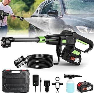 KlrSwp Cordless Pressure Washer, 6-in-1 Nozzle Portable Handheld Power Washer with Toolbox & 16FT Hose, 500PSI Powerful High Pressure Water Gun for Car, Home Cleaning & Garden Watering