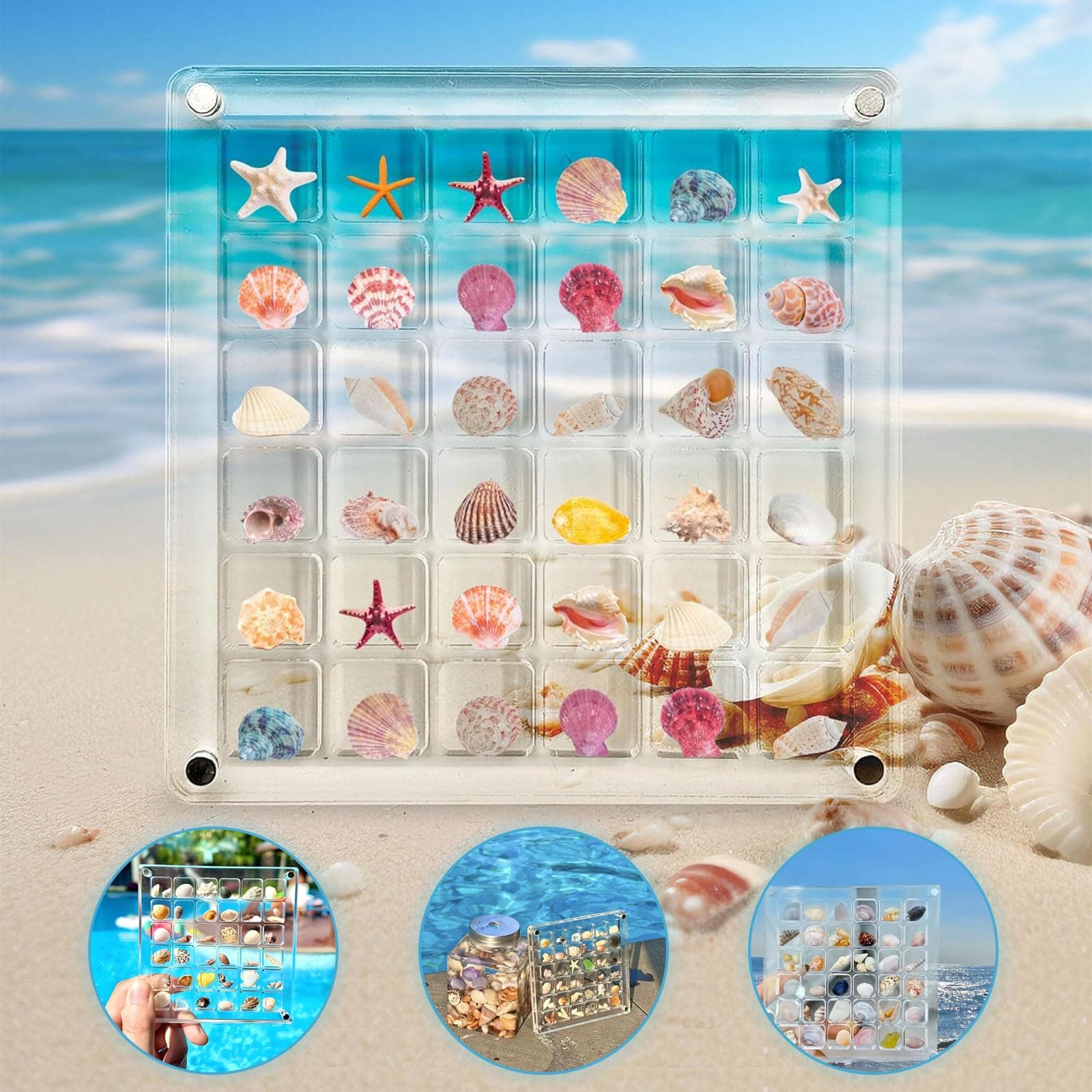 Artlunar 36 Grids Acrylic Display Box - Clear Shadow Box for Seashell, Rock, and Thimble Collection, Mini Trinket Shelf Organizer for Collectors