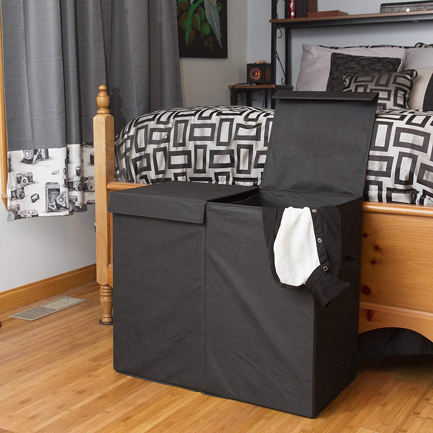 Modern Littles Double Folding Laundry Basket, Dark Black