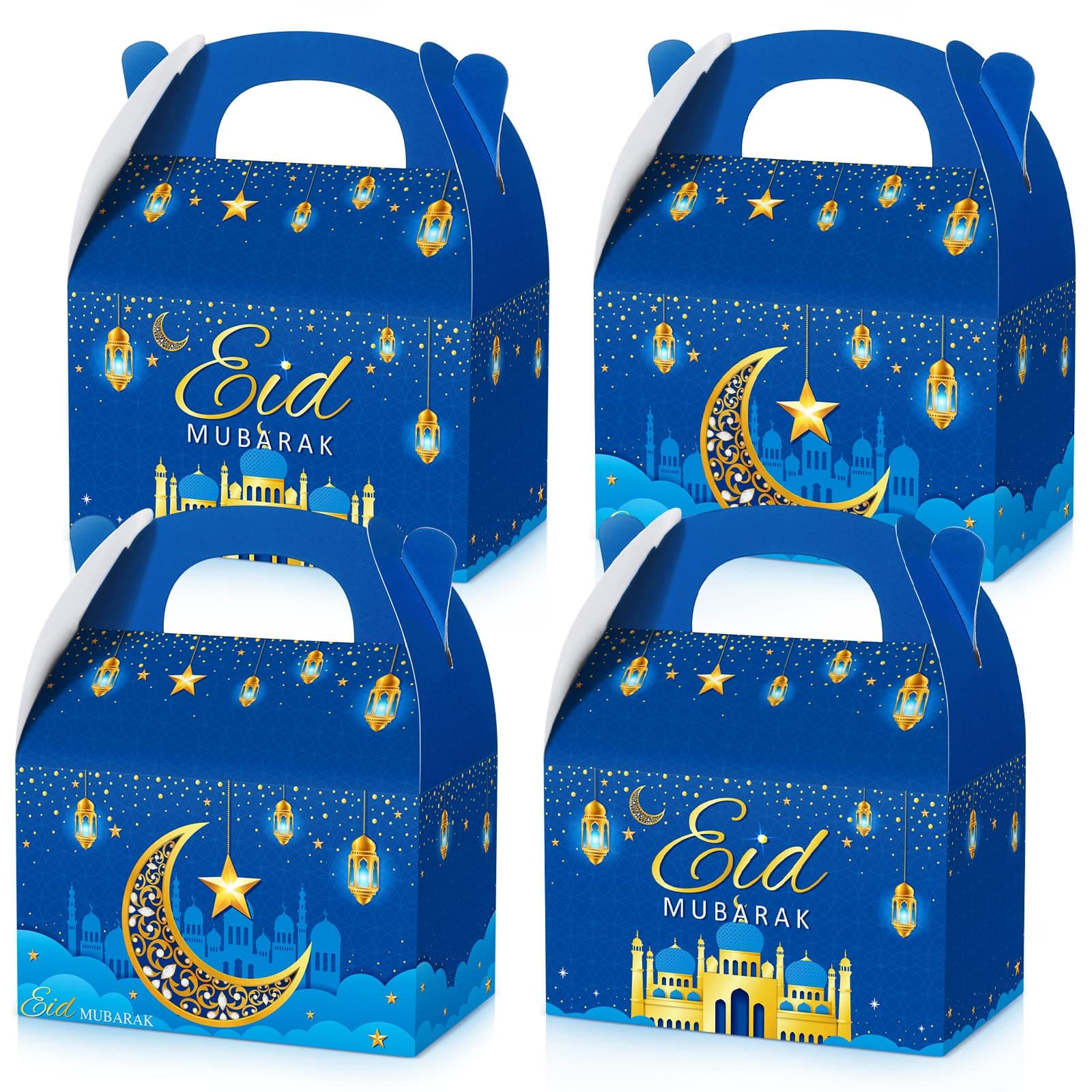 TaoBary 24 Pack Ramadan Treat Boxes Eid Mubarak Gift Boxes Mosque Star Moon Lantern Party Favor with Handle Bulk Ramadan Goodie Candy Bag for Eid Al Fitr Packages Supplies(Navy Blue)